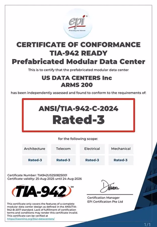 EPI Certificate of Conformance ANSI/TIA-942 Rated-3